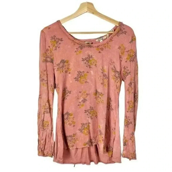 Gimmicks by BKE Sierra Pink Floral Long Sleeve Lace Up Blouse S - Picture 2 of 6